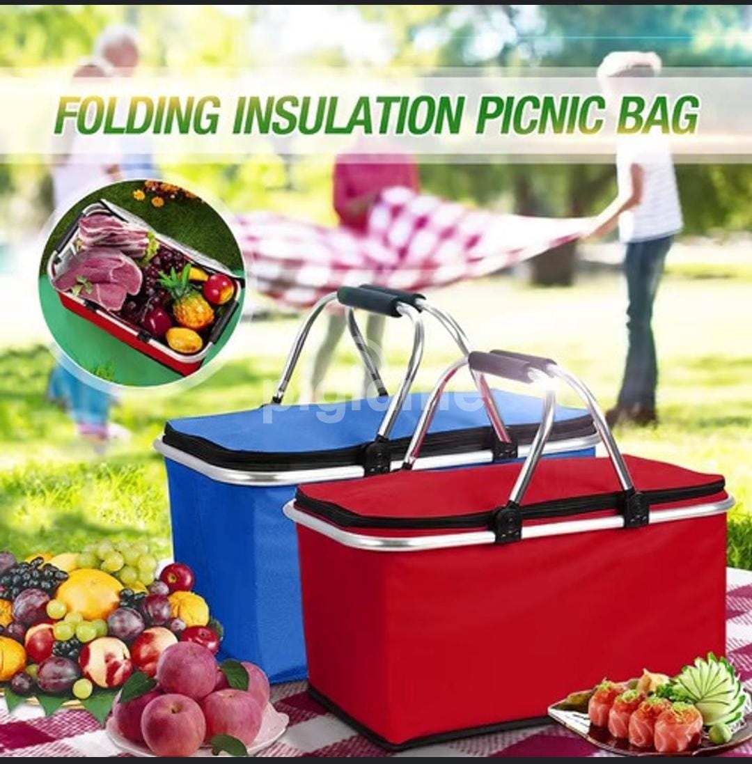 30L Foldable Insulated Picnic Basket - Portable Cooler Bag with Aluminum Frame