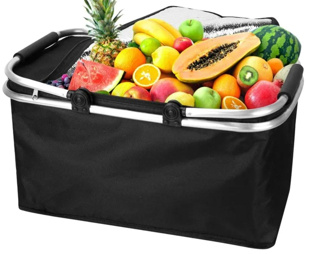 30L Foldable Insulated Picnic Basket - Portable Cooler Bag with Aluminum Frame