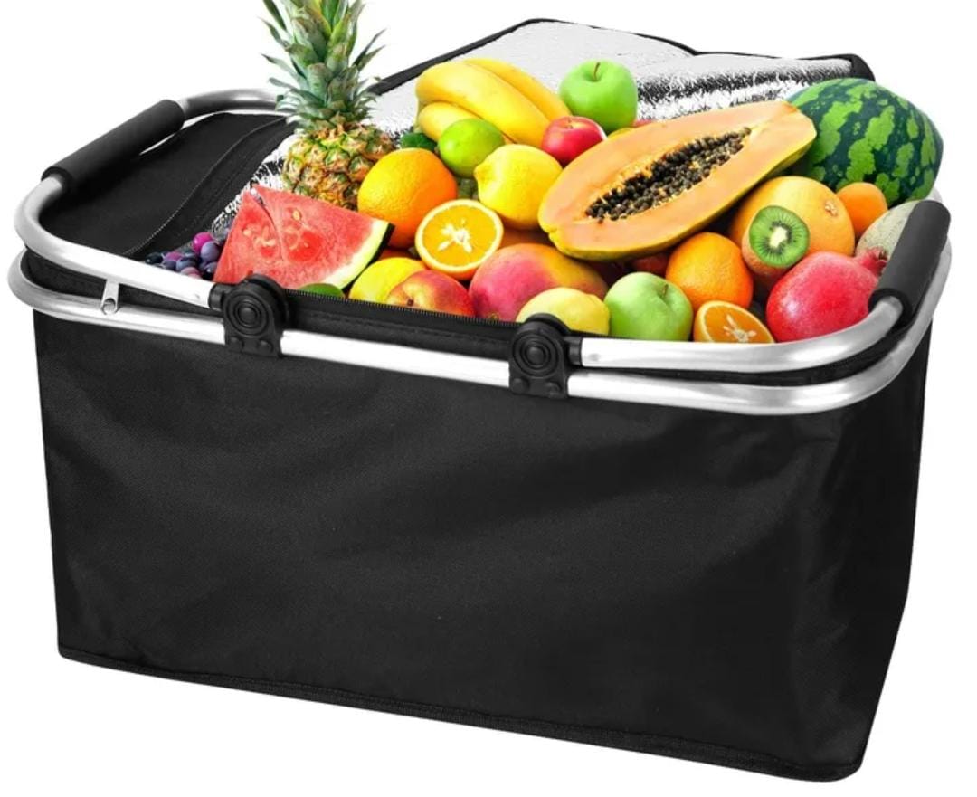30L Foldable Insulated Picnic Basket - Portable Cooler Bag with Aluminum Frame