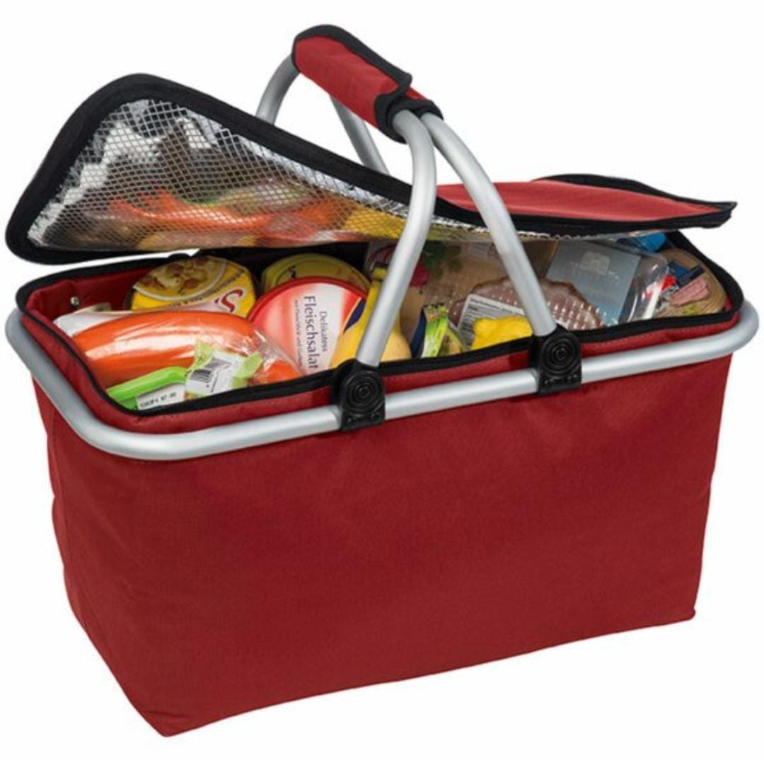 30L Foldable Insulated Picnic Basket - Portable Cooler Bag with Aluminum Frame