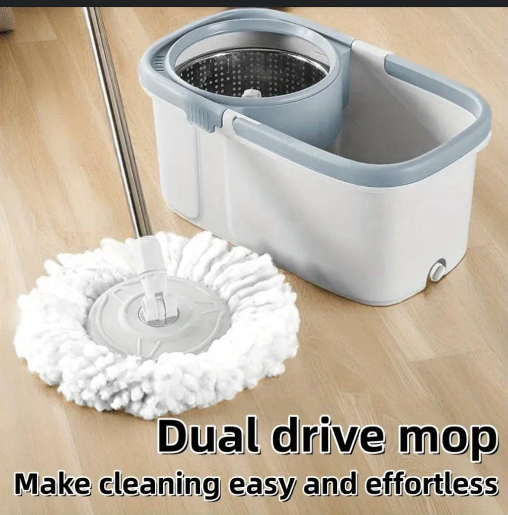 Dual-Drive Rotary Spin Mop with Bucket - 112cm Handle & 2 Microfiber Heads