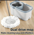 Dual-Drive Rotary Spin Mop with Bucket - 112cm Handle & 2 Microfiber Heads