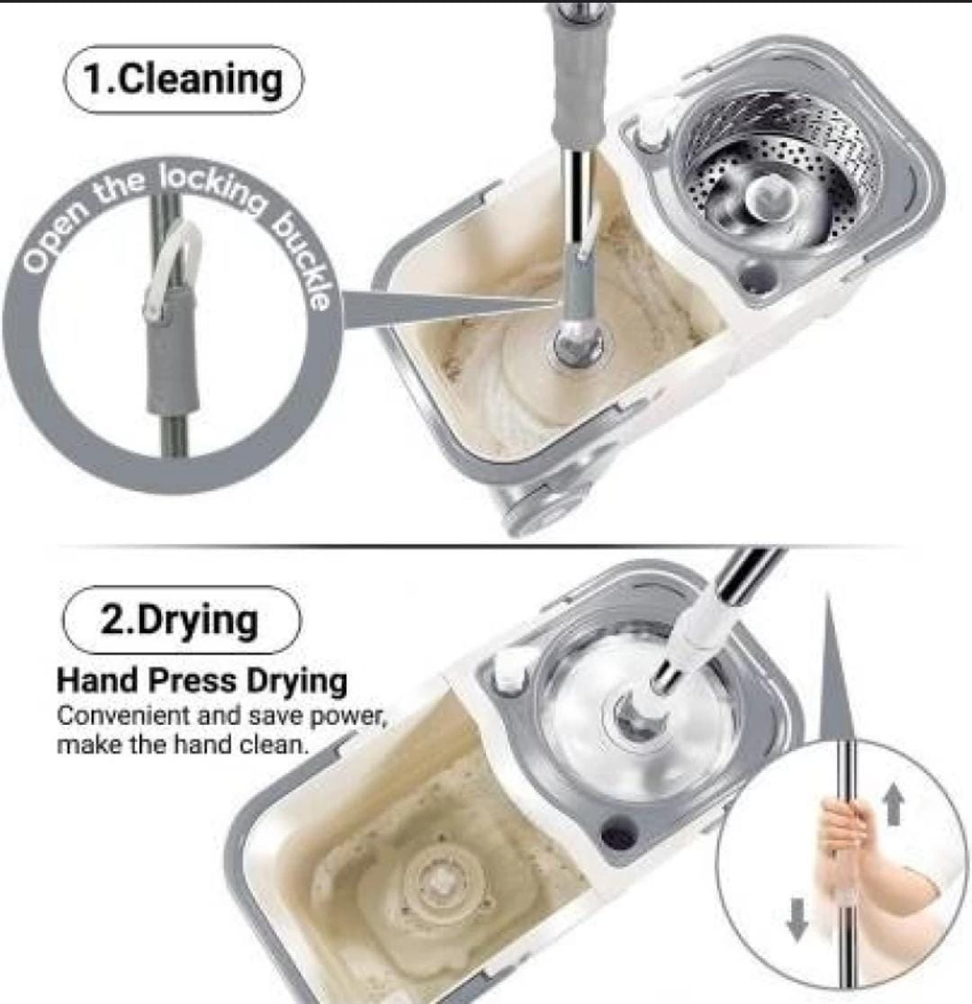 Dual-Drive Rotary Spin Mop with Bucket - 112cm Handle & 2 Microfiber Heads