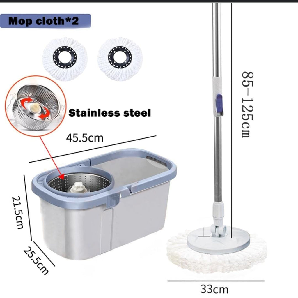 Dual-Drive Rotary Spin Mop with Bucket - 112cm Handle & 2 Microfiber Heads