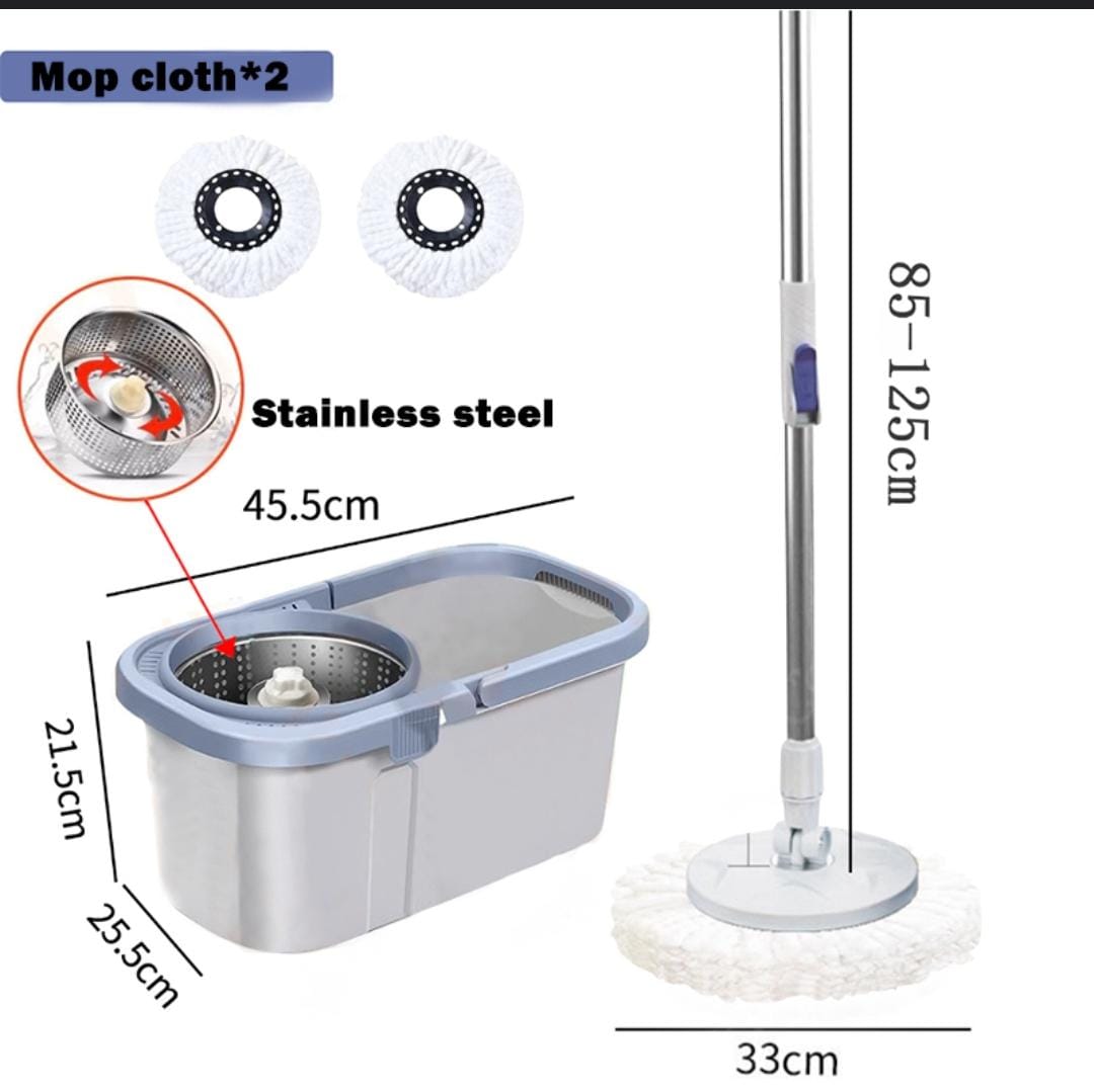 Dual-Drive Rotary Spin Mop with Bucket - 112cm Handle & 2 Microfiber Heads