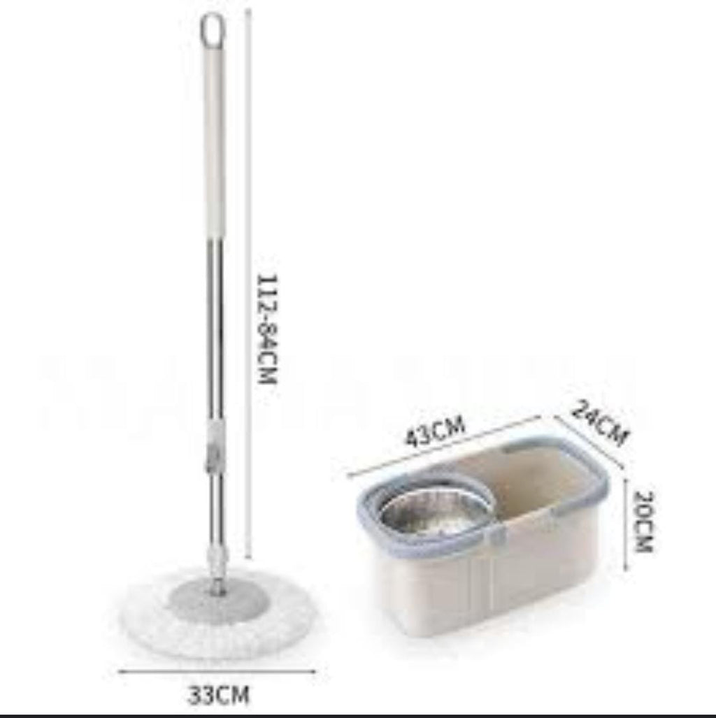 Dual-Drive Rotary Spin Mop with Bucket - 112cm Handle & 2 Microfiber Heads