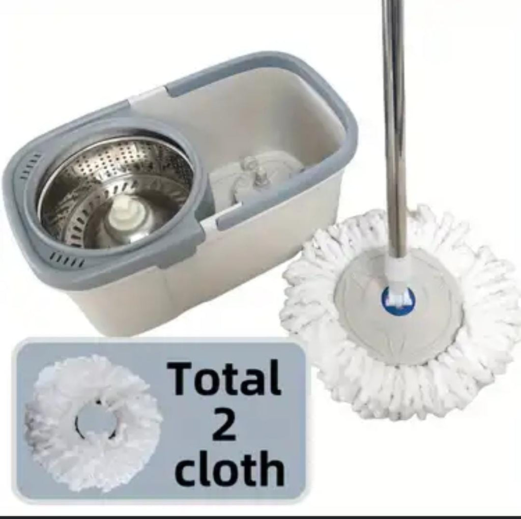 Dual-Drive Rotary Spin Mop with Bucket - 112cm Handle & 2 Microfiber Heads