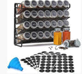 4-Tier Spice Rack Organizer with 28 Glass Bottles, Labels and White Pen - Carbon Steel