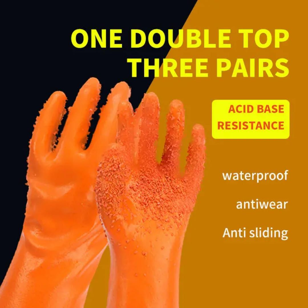 Silicone Latex Studded Cleaning Gloves - Waterproof Non-Slip Kitchen Dishwashing Gloves