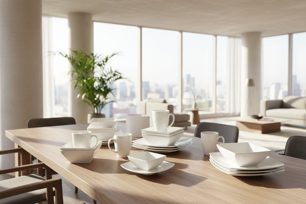 24pcs White Ribbed Dinner Set - Complete Service for 6