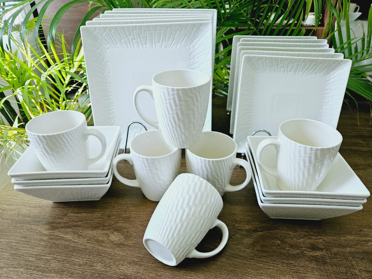 24pcs White Ribbed Dinner Set - Complete Service for 6