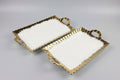 14 Inch Ceramic Serving Tray with Gold Trim - Elegant White