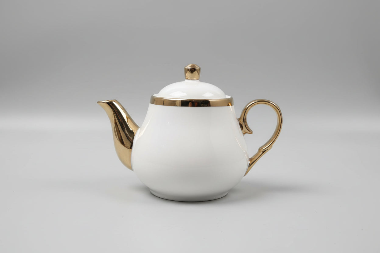 Ceramic Tea Pot with Gold Trim