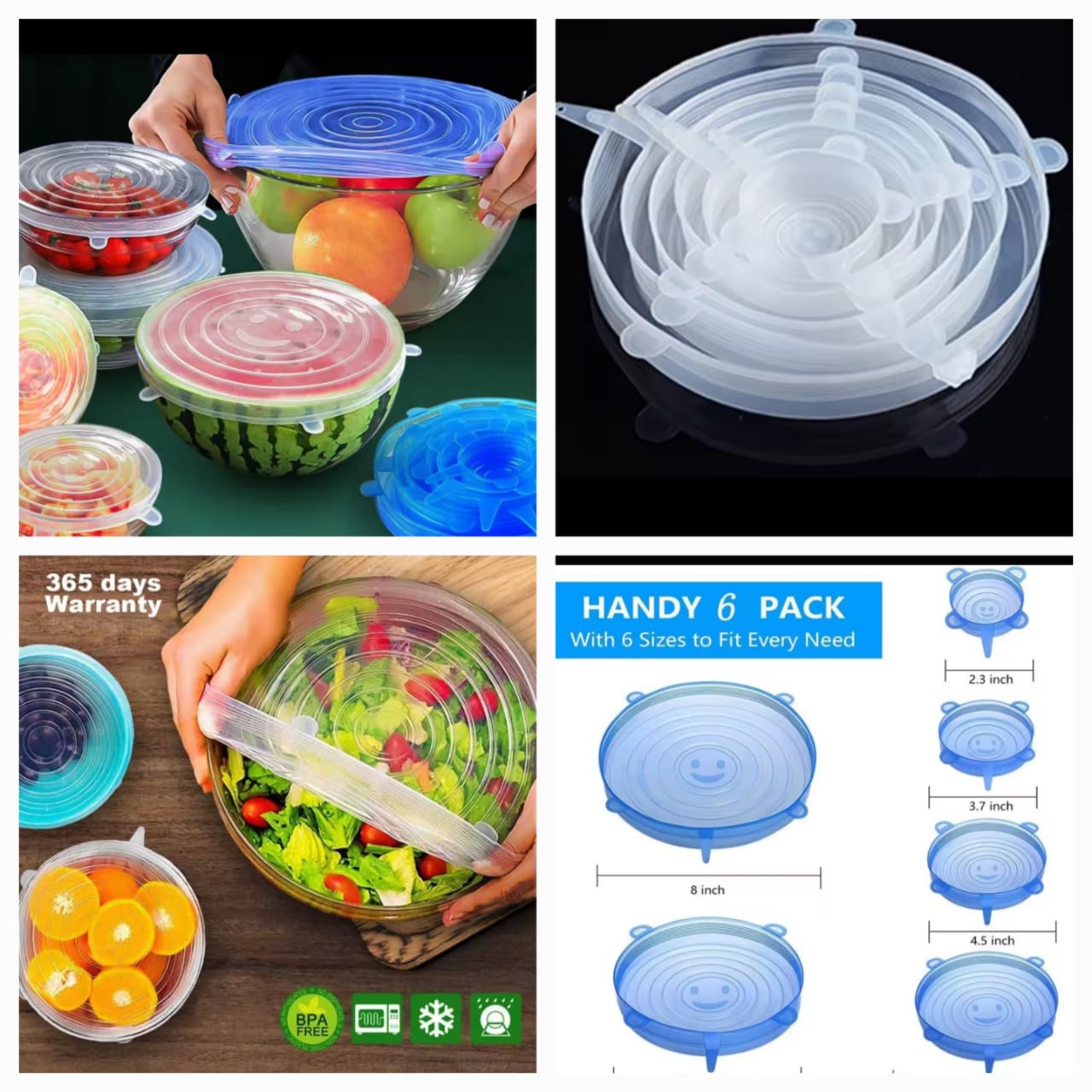 6-Piece Silicone Stretch Lids - Reusable Food Covers Clear
