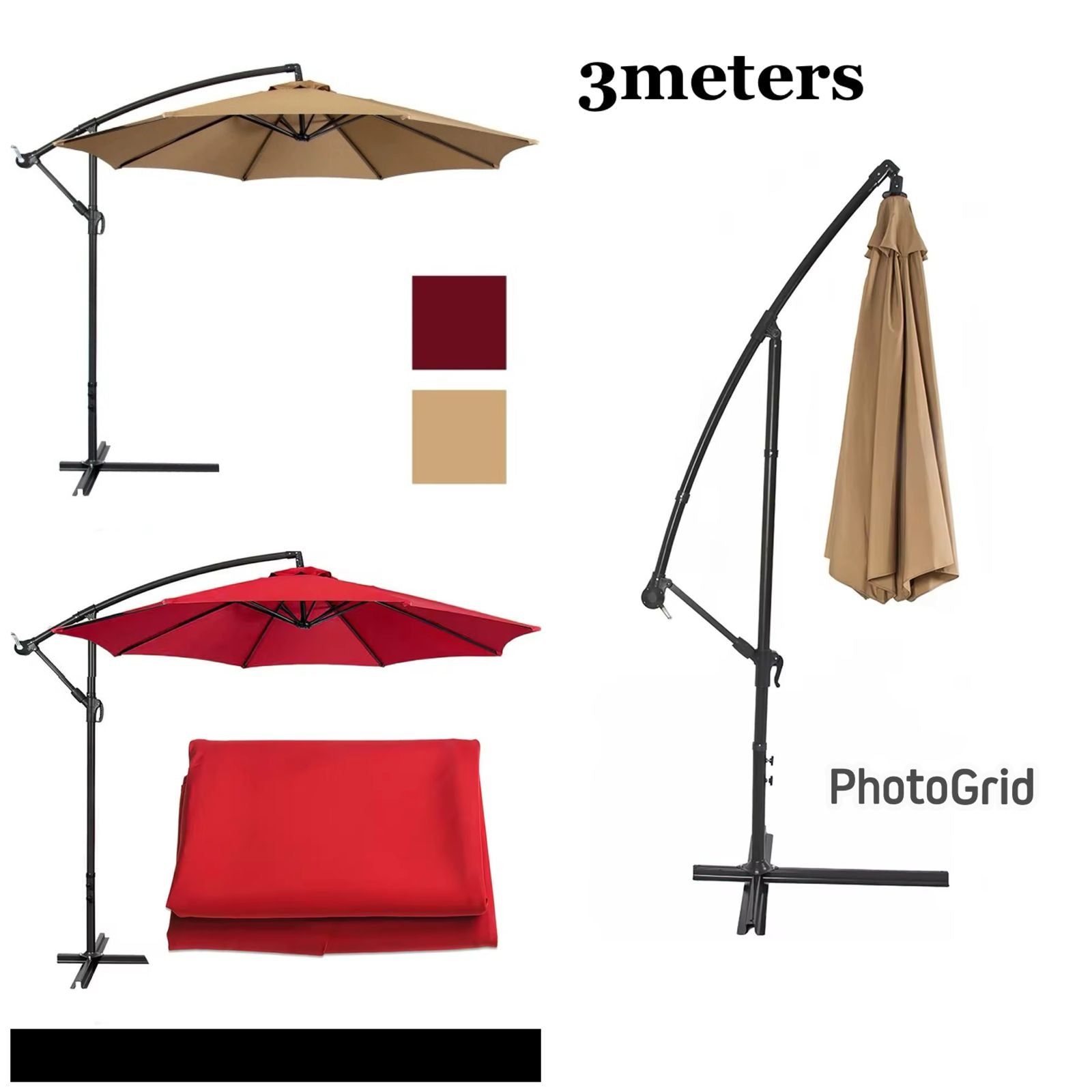 3M Cantilever Parasol with Replaceable Cover - UV Protection Garden Umbrella