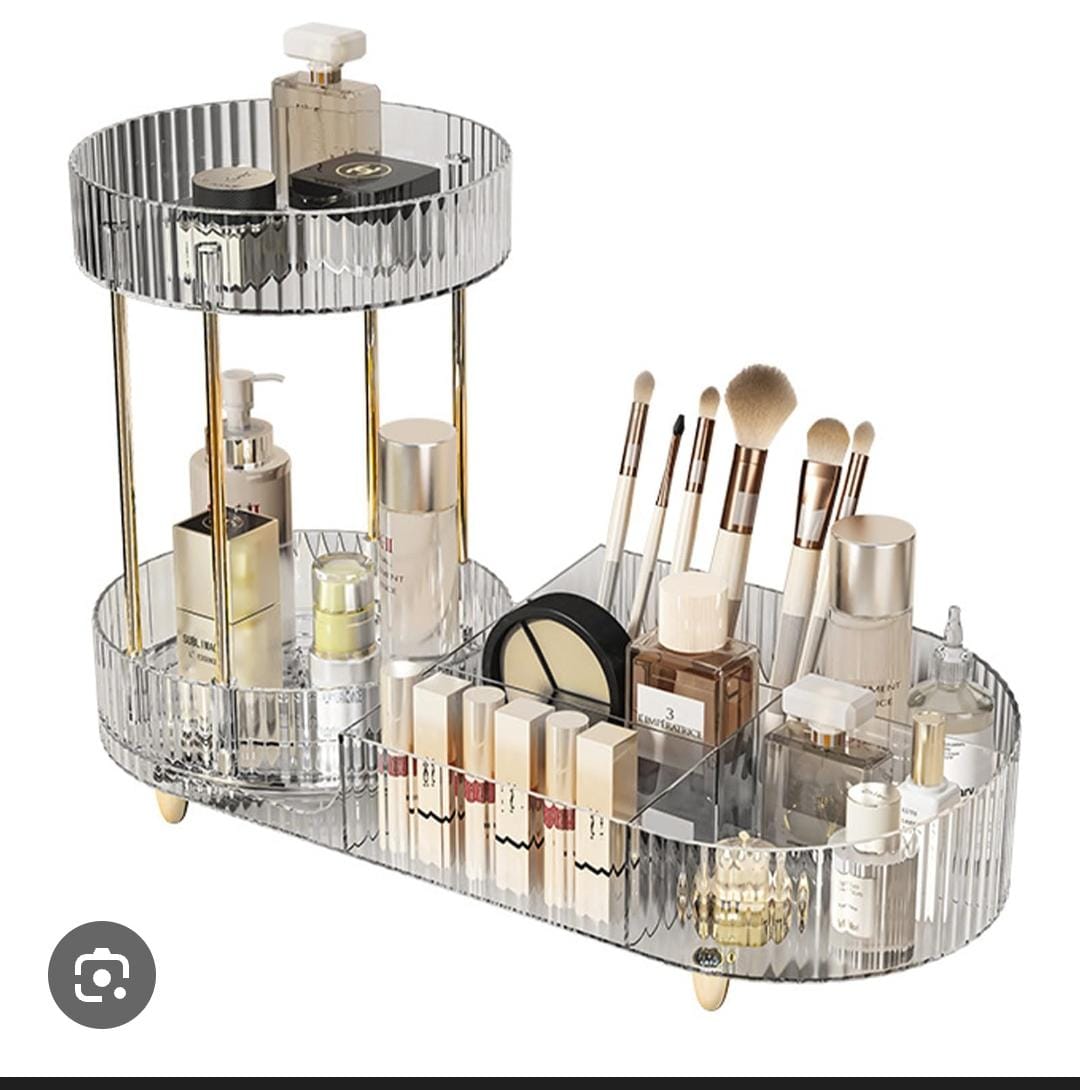 360° Rotating Makeup Organizer with Gold Legs - Large Capacity 2-in-1
