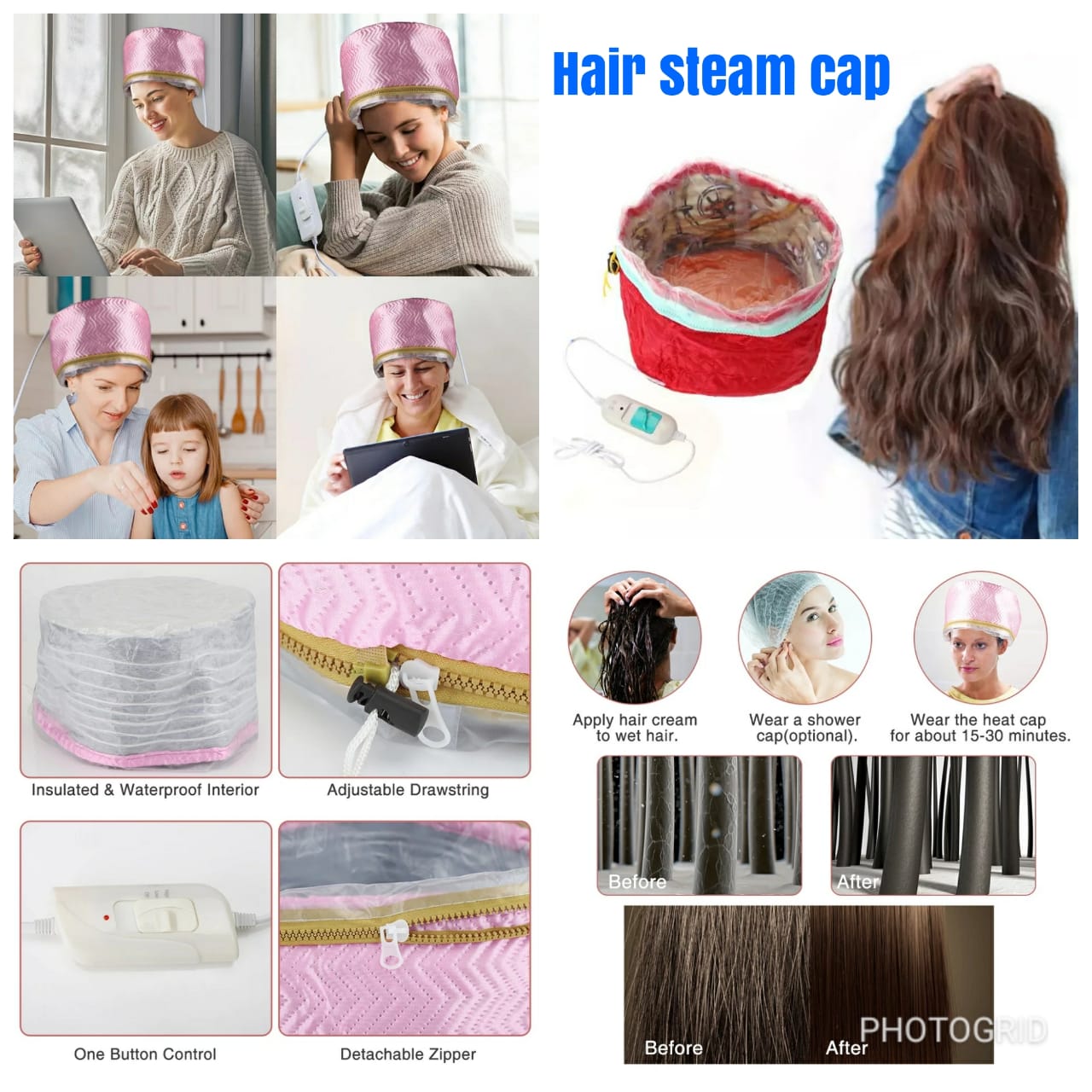 Electric Hair Steamer Cap - Deep Conditioning Thermal Treatment