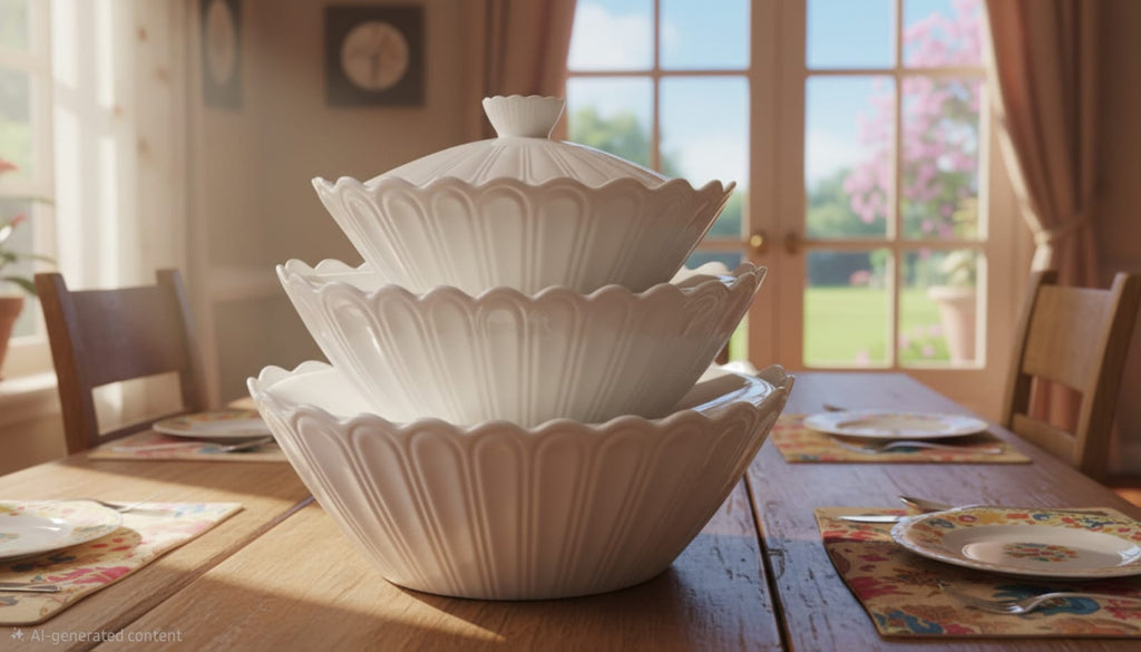 White Ceramic Serving Bowl Set - 3 Piece