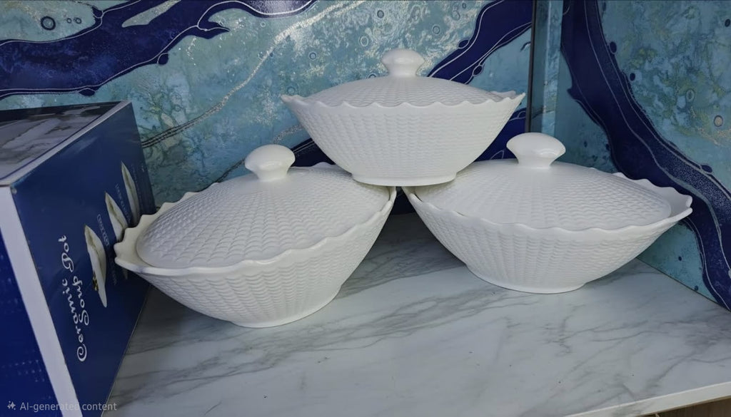 White Ceramic Serving Bowl Set - 3 Piece