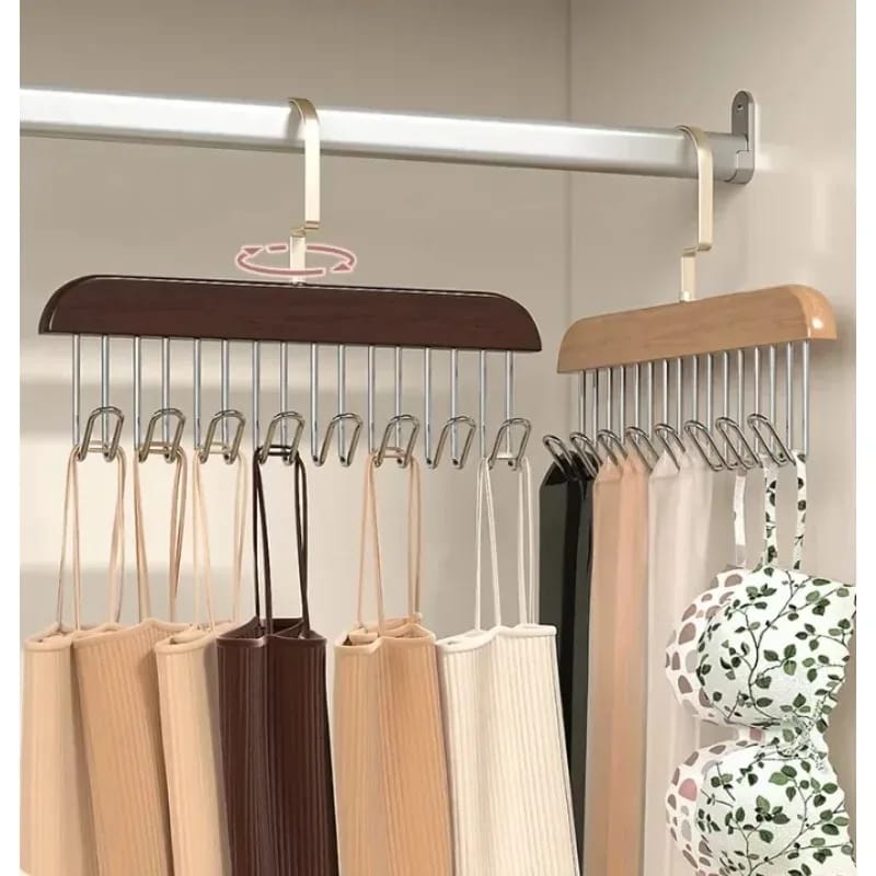 Wooden Plank 8-Hook Closet Organizer Hanger - Space-Saving