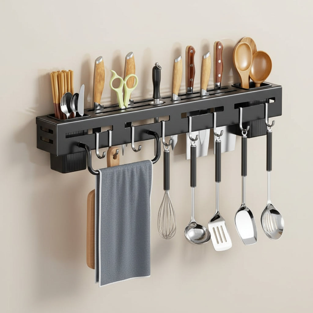 60cm Wall-Mounted Knife Holder & Kitchen Organizer with Hooks