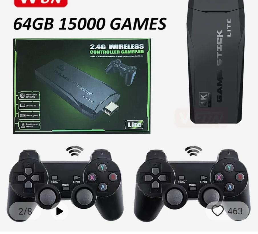 64GB Game Stick Lite - 15,000 Games with 2 Wireless Controllers