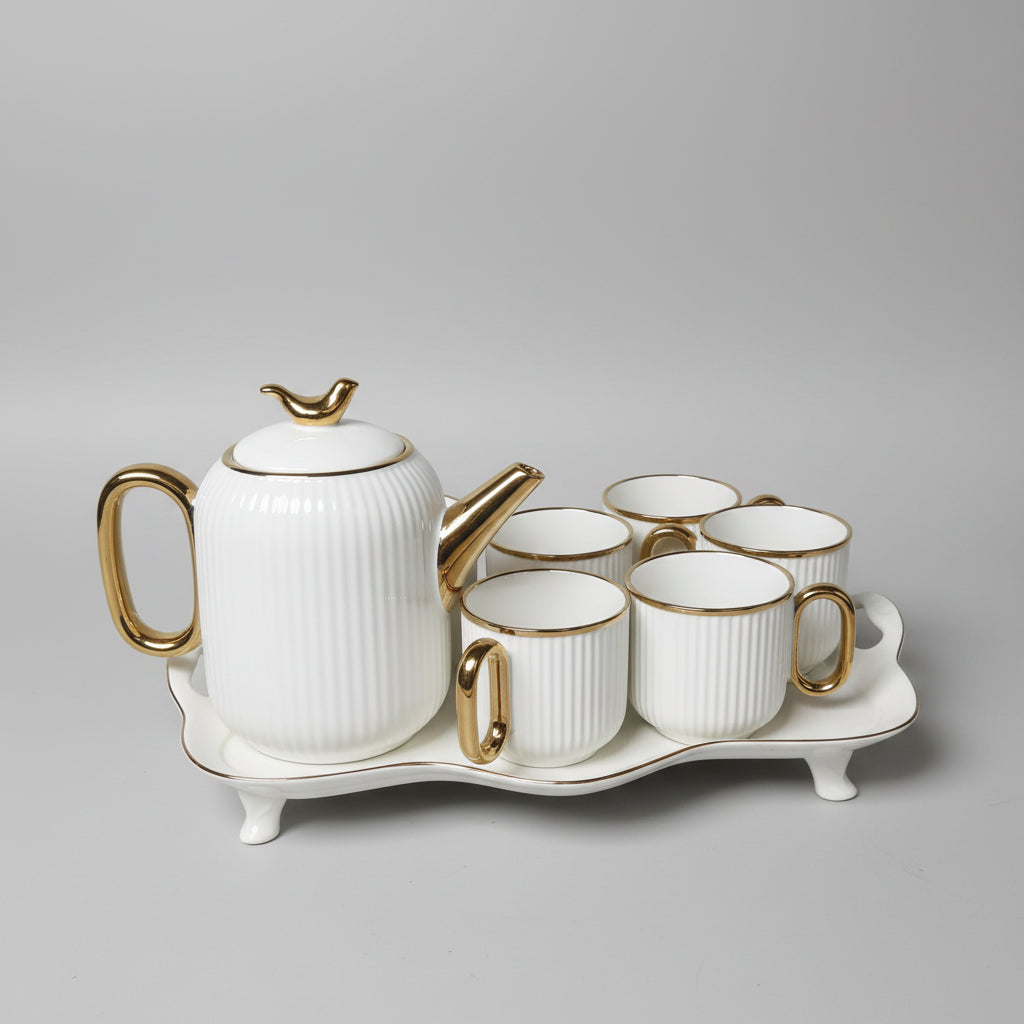 Luxury Ceramic Tea Set with Gold Accents - 6 Piece Set