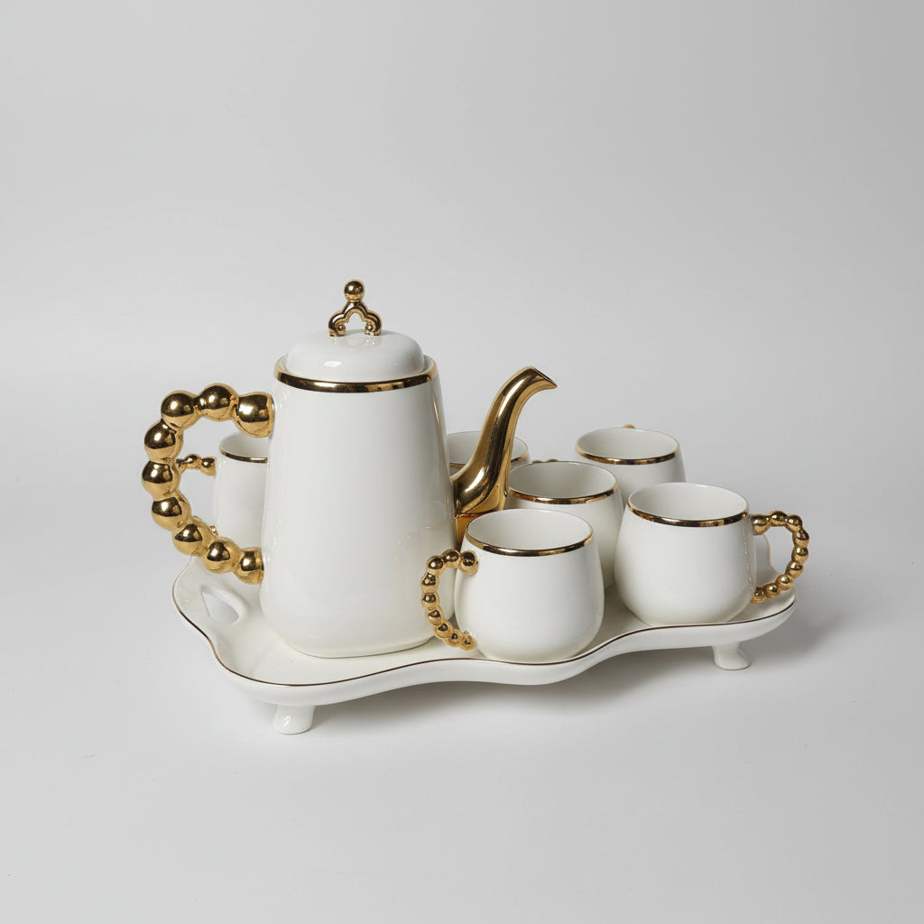 Luxury Ceramic Tea Set with Gold Accents - 6 Piece Set