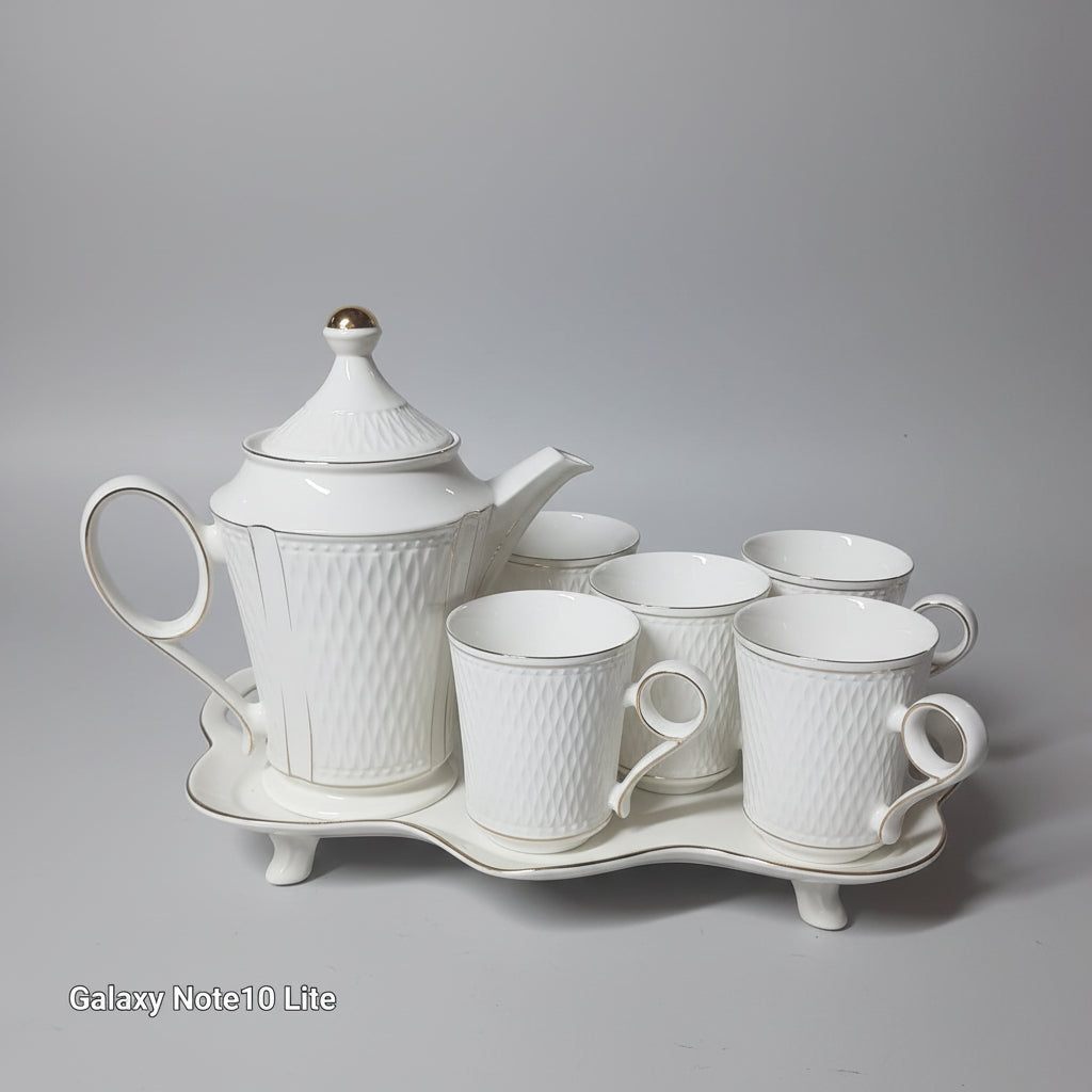 Luxury Ceramic Tea Set with Gold Accents - 6 Piece Set