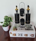 5-in-1 Oil & Vinegar Dispenser Set with Stainless Steel Stand - Gold Accents