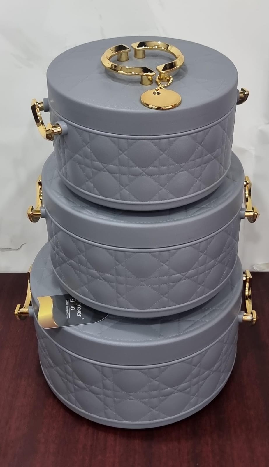 Luxury Quilted Insulated Hotpot Set 3-Piece with Gold Handles