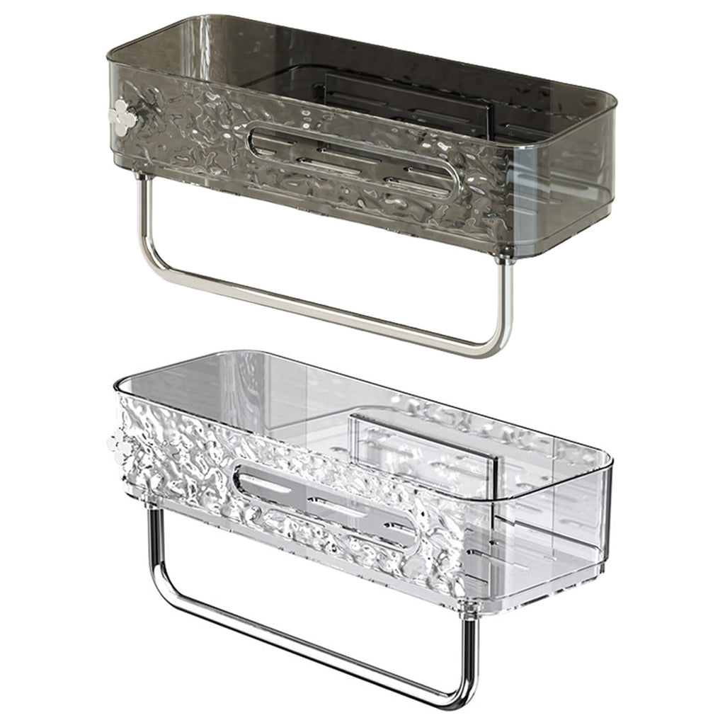 Ripple Pattern Acrylic Wall Shelf with Towel Bar - Adhesive Mount
