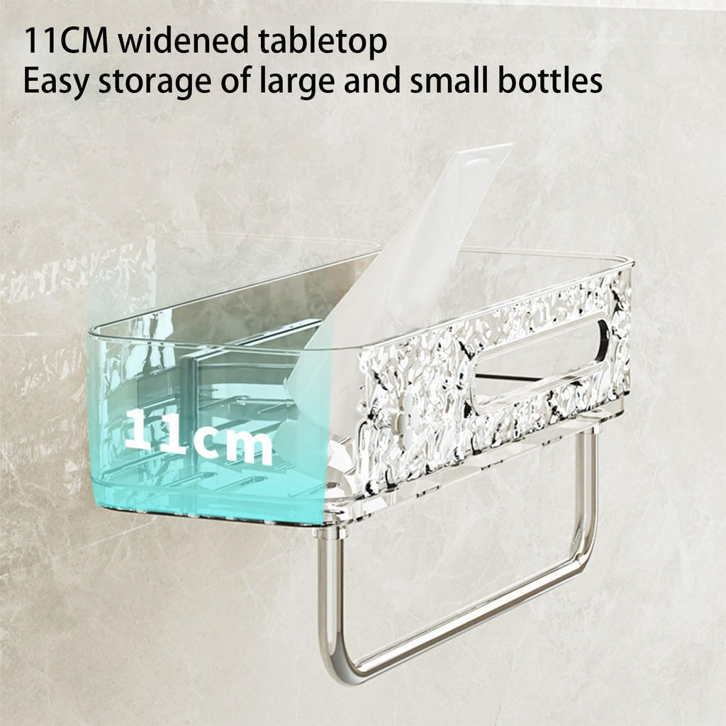 Ripple Pattern Acrylic Wall Shelf with Towel Bar - Adhesive Mount