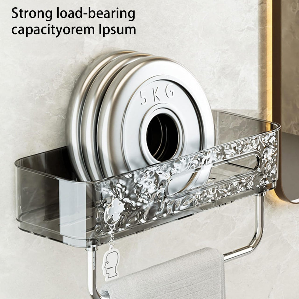 Ripple Pattern Acrylic Wall Shelf with Towel Bar - Adhesive Mount