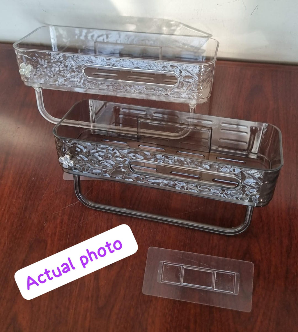 Ripple Pattern Acrylic Wall Shelf with Towel Bar - Adhesive Mount