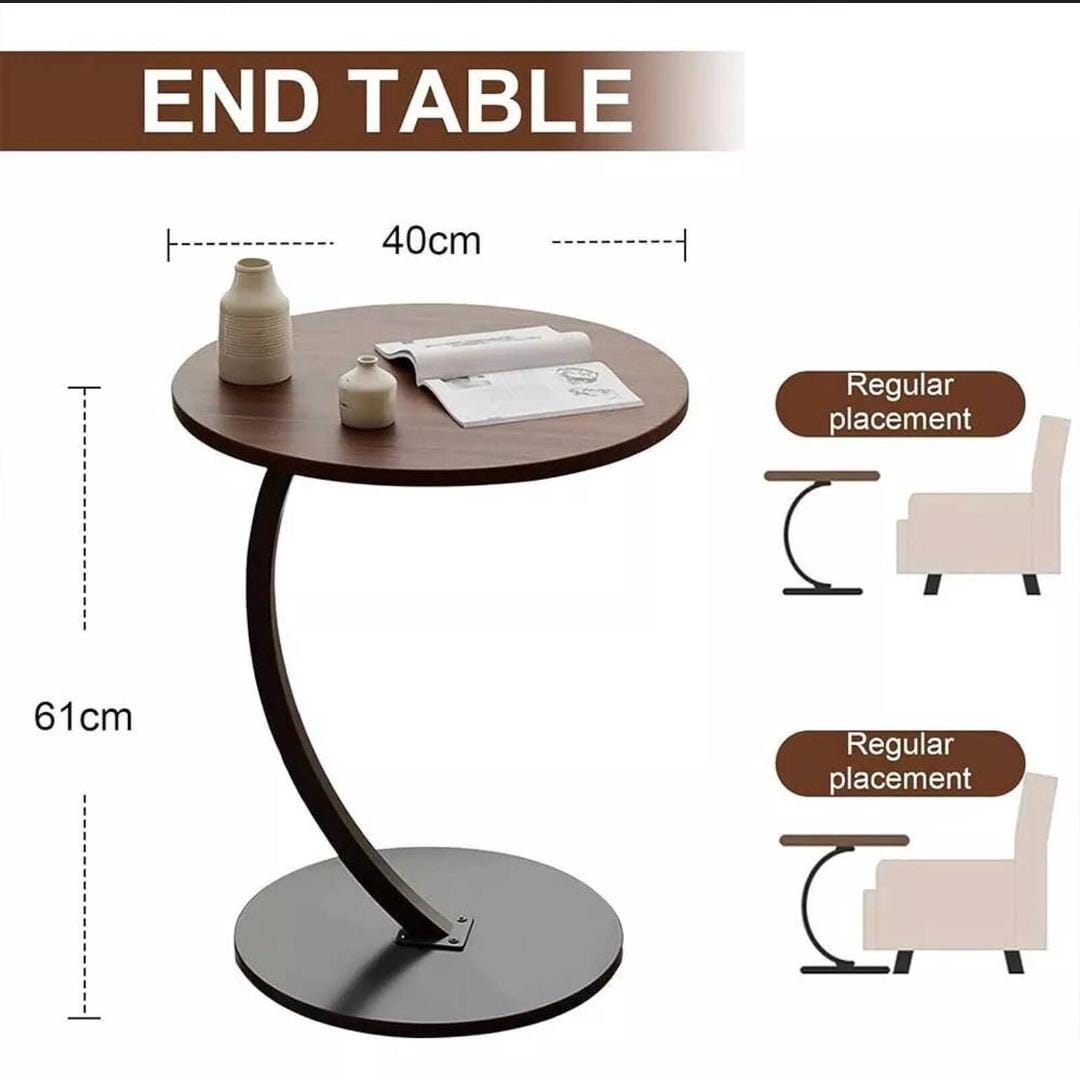 Modern Round Side Table with Curved Base - C-Shape End Table