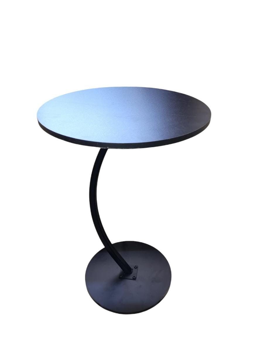 Modern Round Side Table with Curved Base - C-Shape End Table