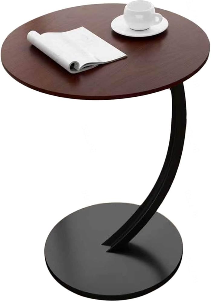 Modern Round Side Table with Curved Base - C-Shape End Table