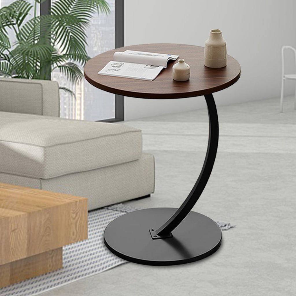 Modern Round Side Table with Curved Base - C-Shape End Table
