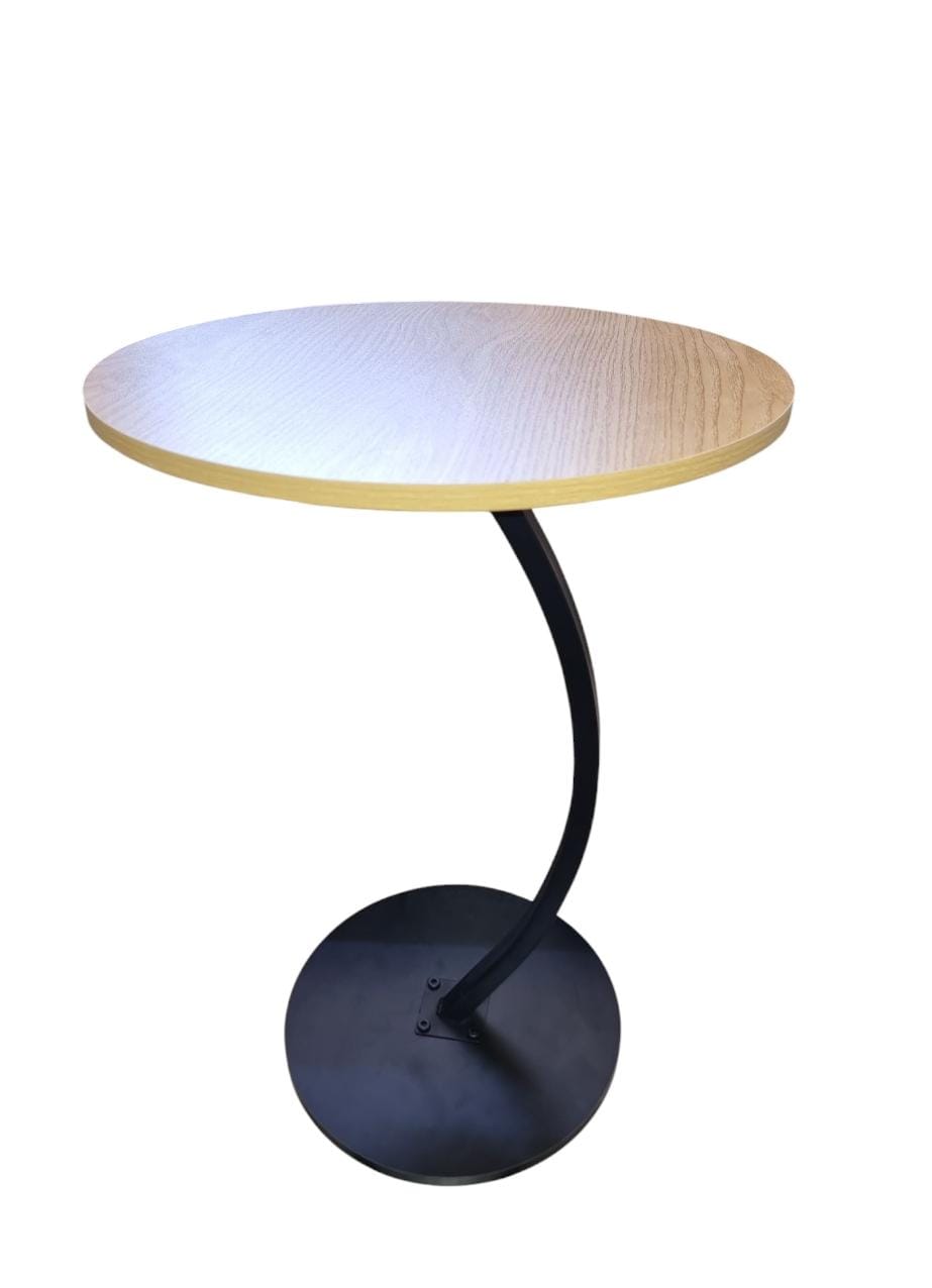 Modern Round Side Table with Curved Base - C-Shape End Table