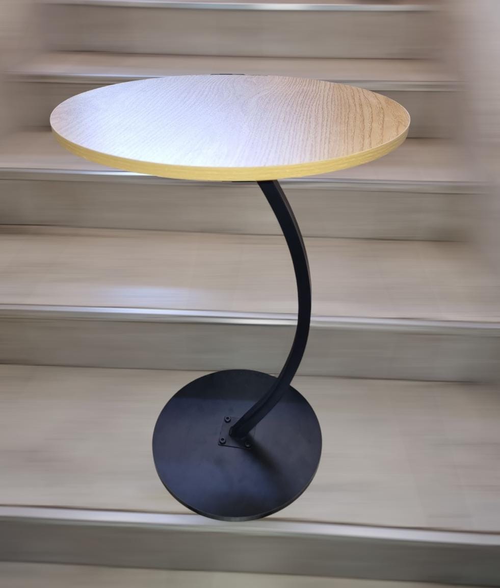 Modern Round Side Table with Curved Base - C-Shape End Table