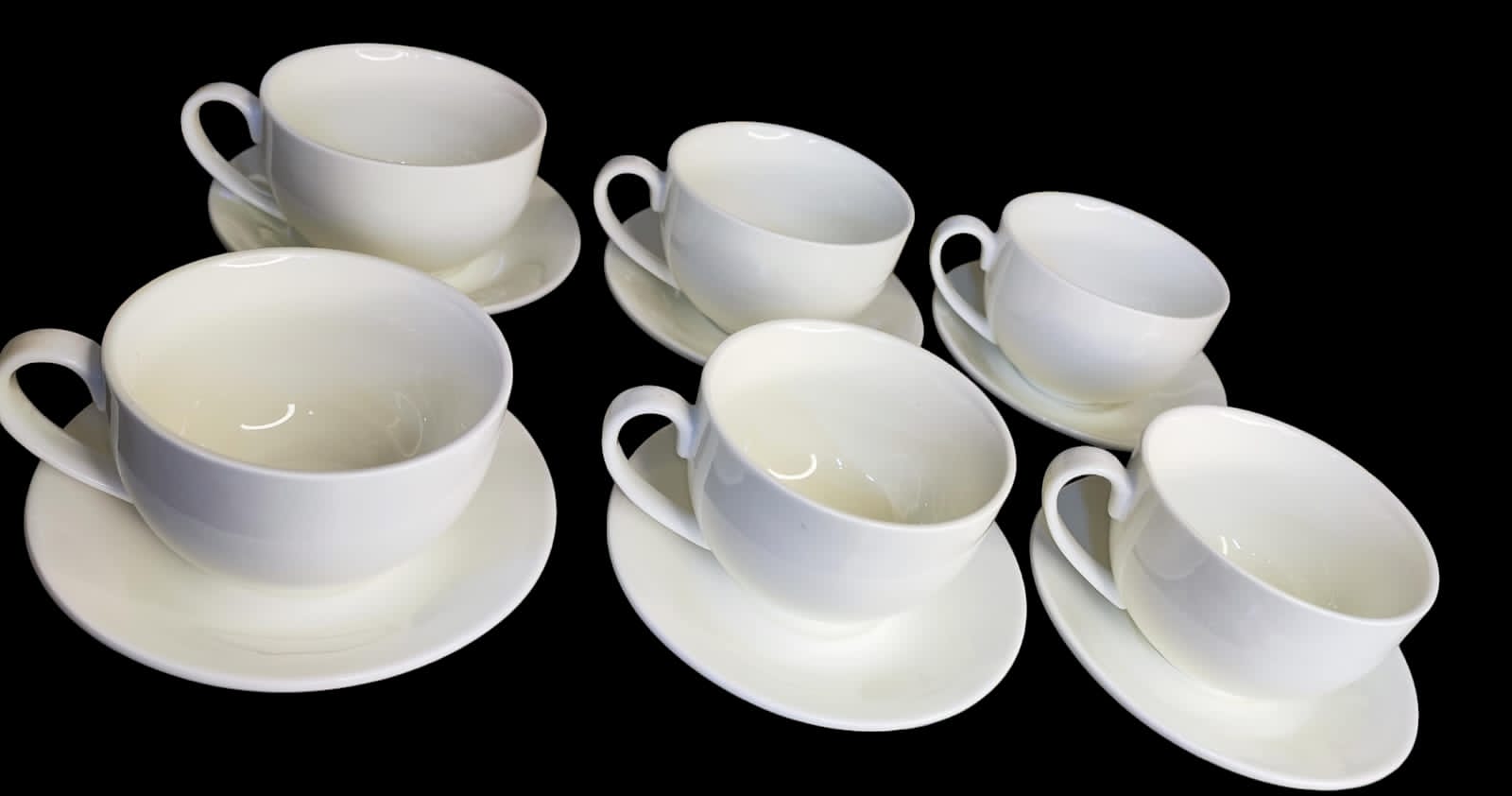 300 ml White Ceramic Cup and Saucer Set - 6 Pieces