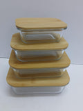 4-Piece Glass Storage Box Set with Bamboo Lids