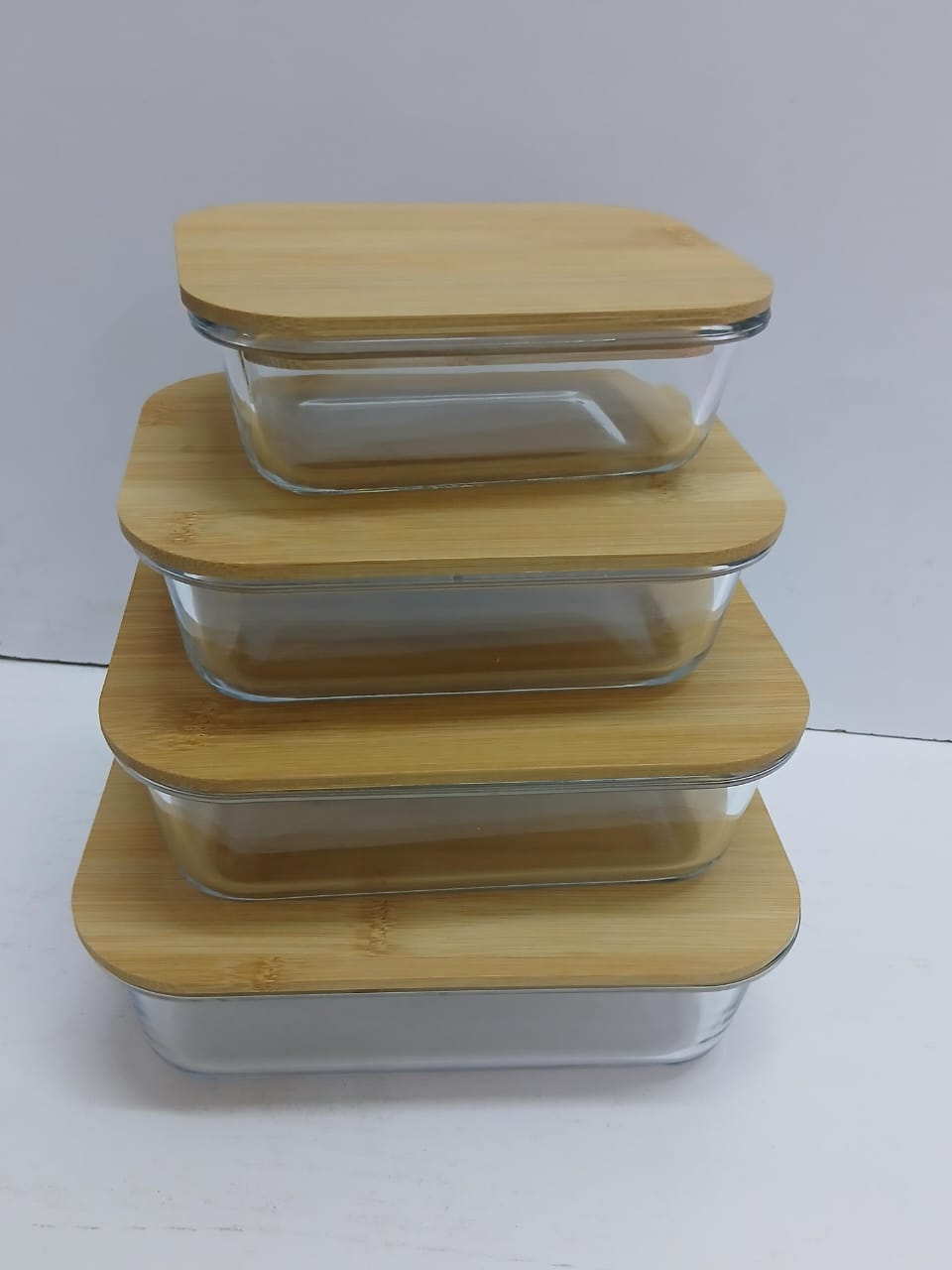 4-Piece Glass Storage Box Set with Bamboo Lids