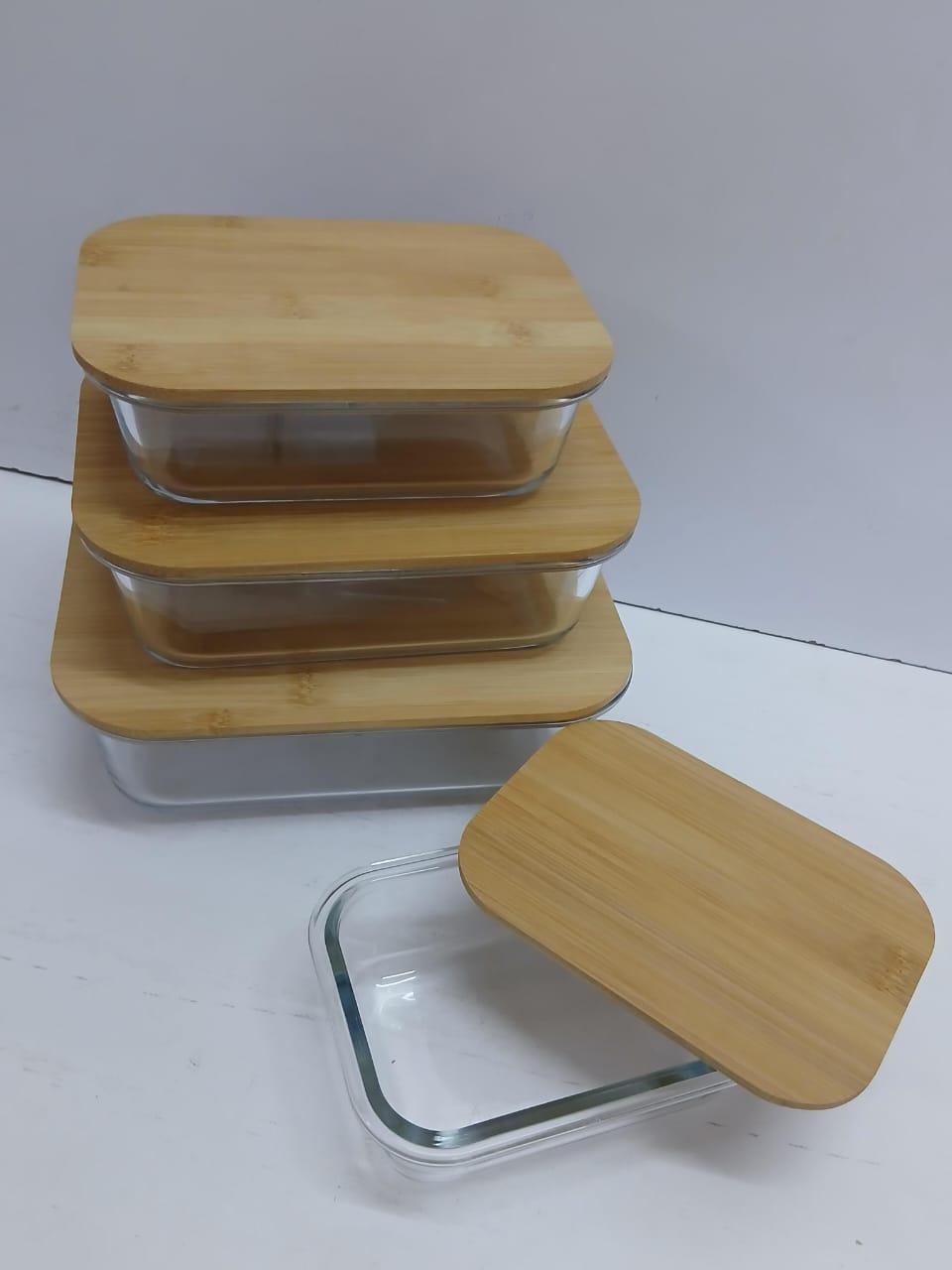 4-Piece Glass Storage Box Set with Bamboo Lids