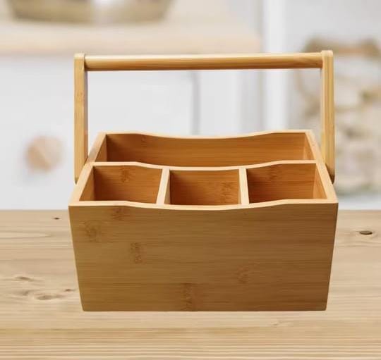 Portable Bamboo Cutlery Organizer with Handle