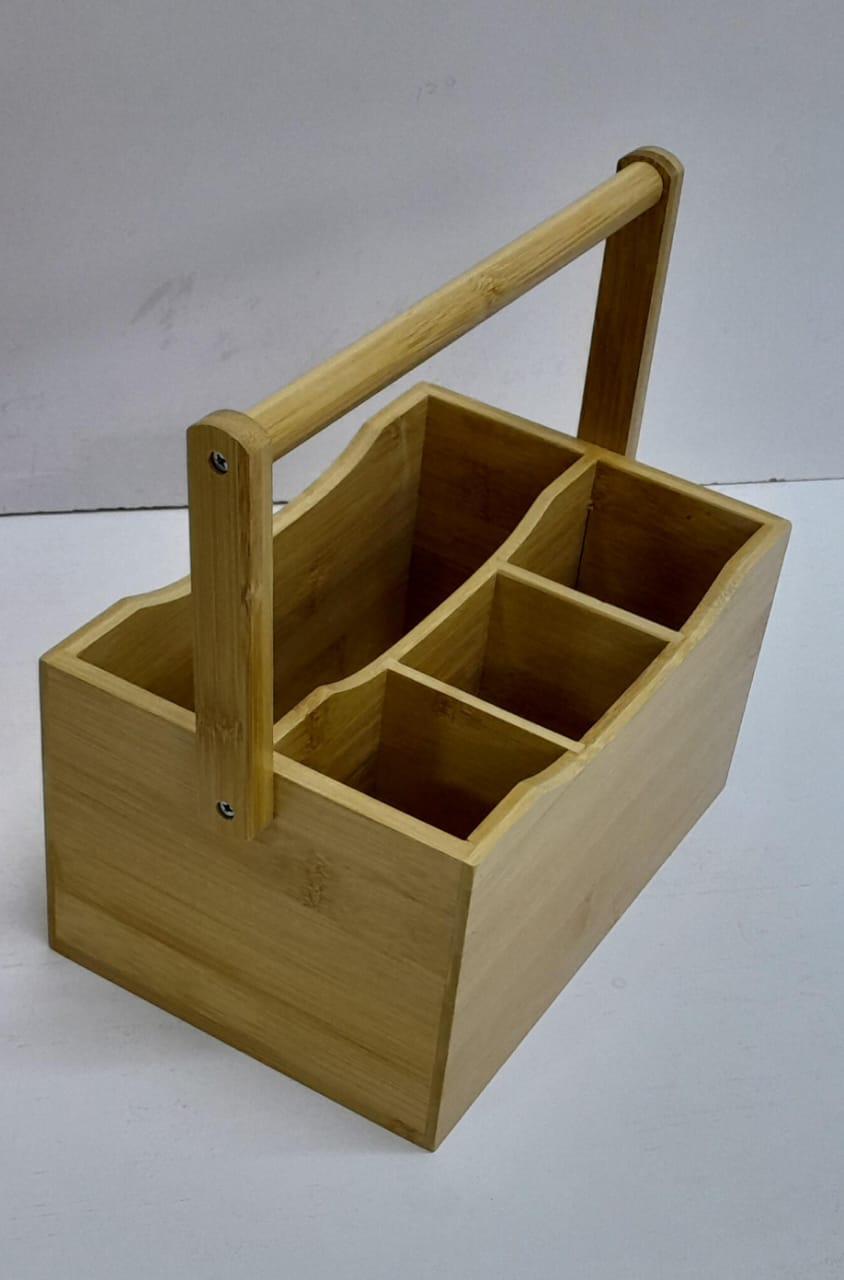 Portable Bamboo Cutlery Organizer with Handle