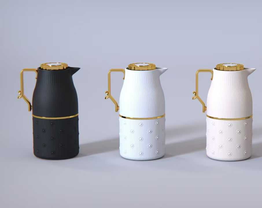 Premium Vacuum Flask 1L with Gold Handle - Floral Design