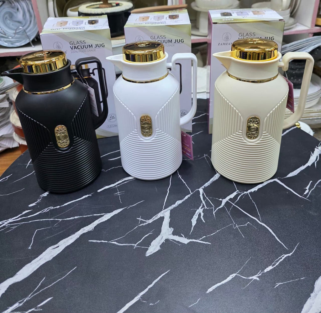 Elegant Glass Vacuum Flask 1L with Gold Lid