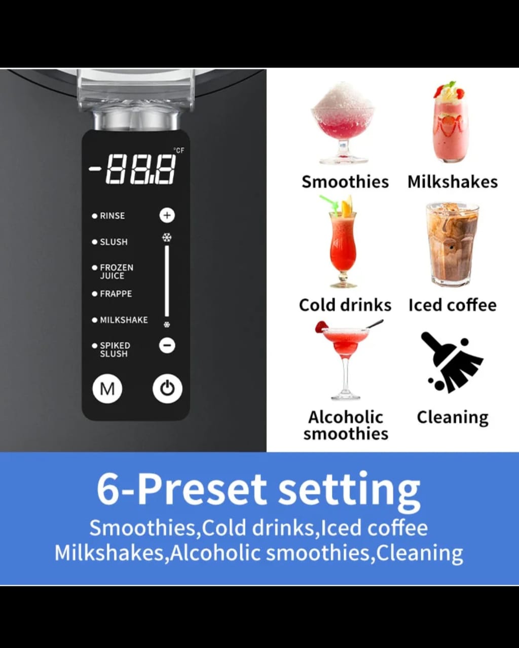Slushie & Frozen Drink Maker – 1.6L | No Ice Needed | 6 Preset Modes
